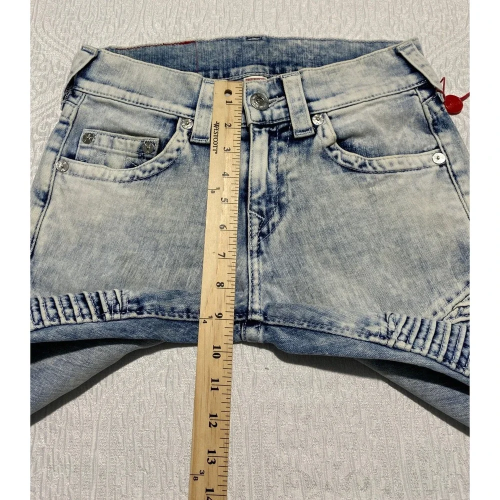 True Religion Pleated Moto Skinny Jeans Light Acid Wash Blue‎ Size 27